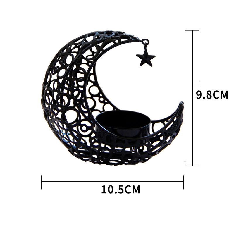 Light Luxury Crescent Moon Star Moon Black Gold Metal Candle Holder Modern Romantic Wedding Christmas Candle Cup Home Decor - Image 7