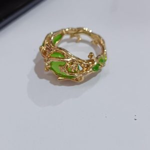 Vintage Personalized Oval Jade Inlaid Malachite Branch & Vine Design Ring For Women