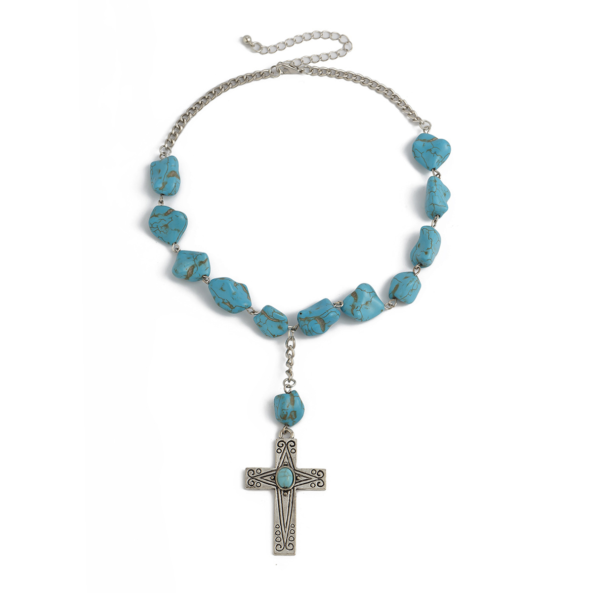 Cross Turquoise Alloy Simple Necklace - Image 2