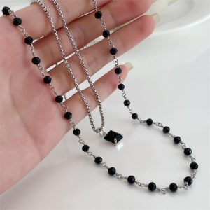 Double-layer Black Beads Onyx Twin Necklace