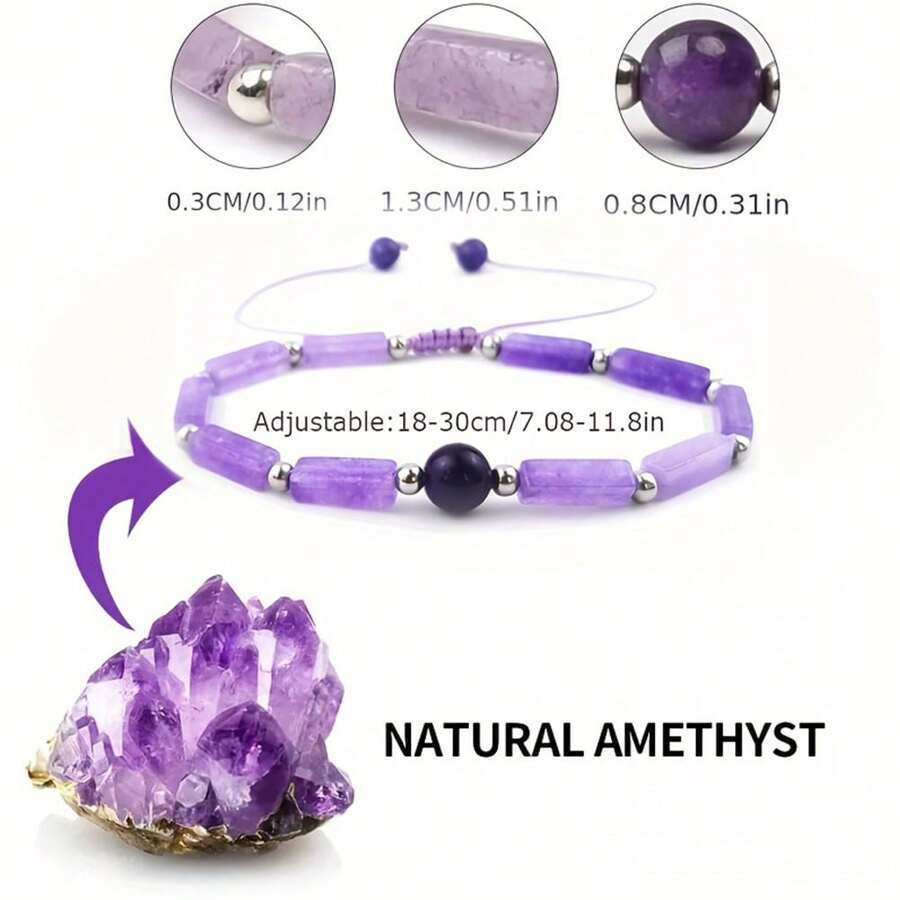 Natural Amethyst Rectangular Women's Braided Anklet - Image 3