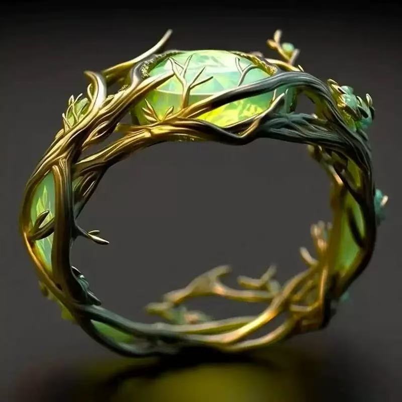 Vintage Personalized Oval Jade Inlaid Malachite Branch & Vine Design Ring For Women - Image 4