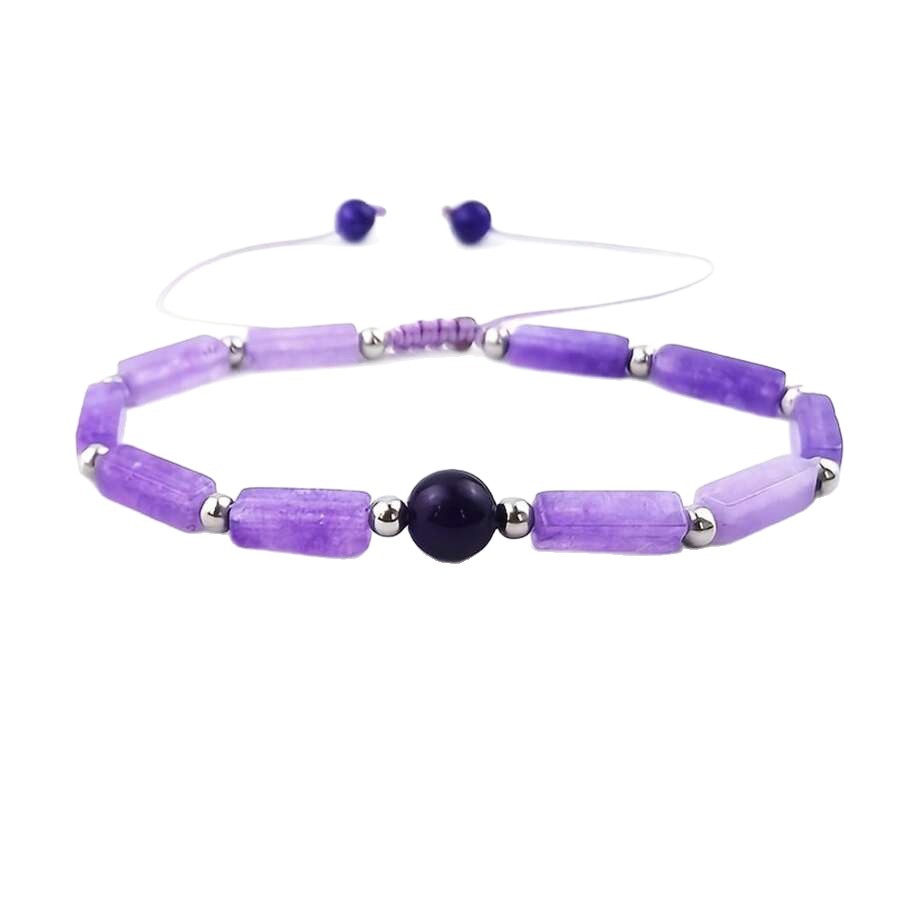 Natural Amethyst Rectangular Women's Braided Anklet - Image 4