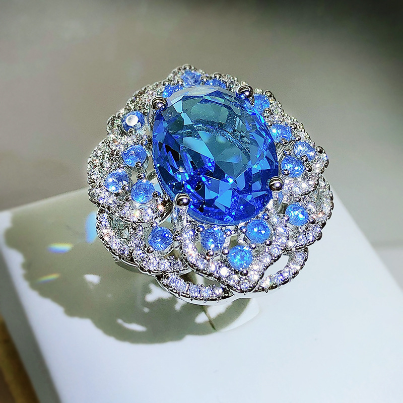 Sea Blue Topaz Colored Treasure Open Ring For Women - Image 3