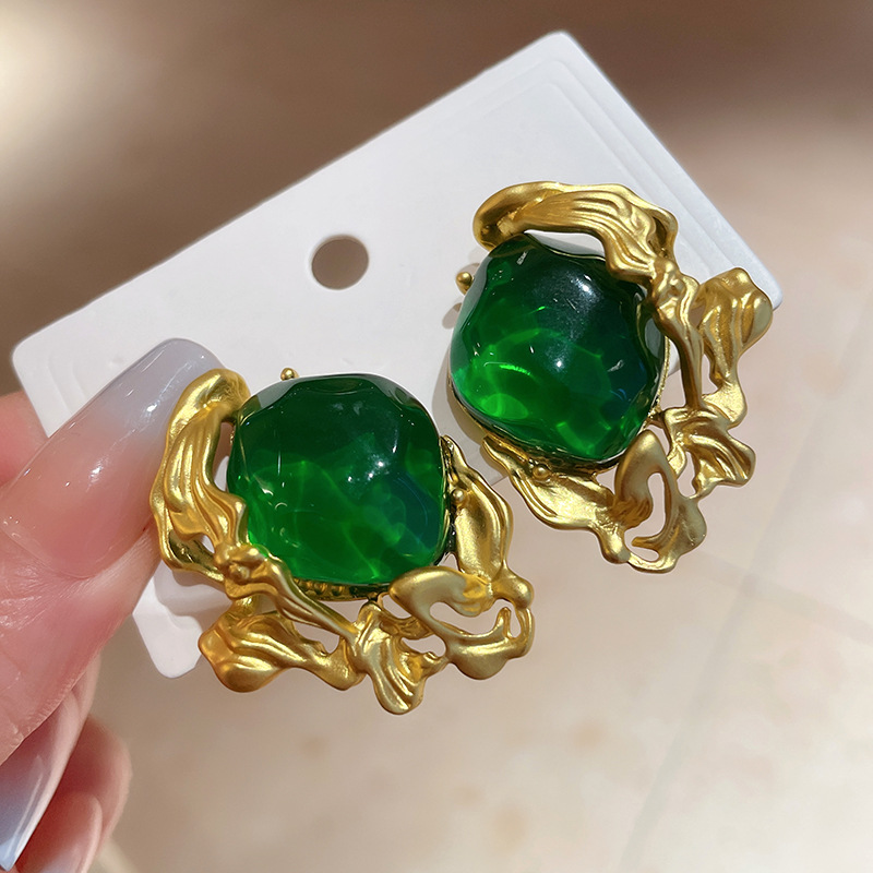 Silver Needle Vintage Emerald Earrings Niche Retro - Image 4
