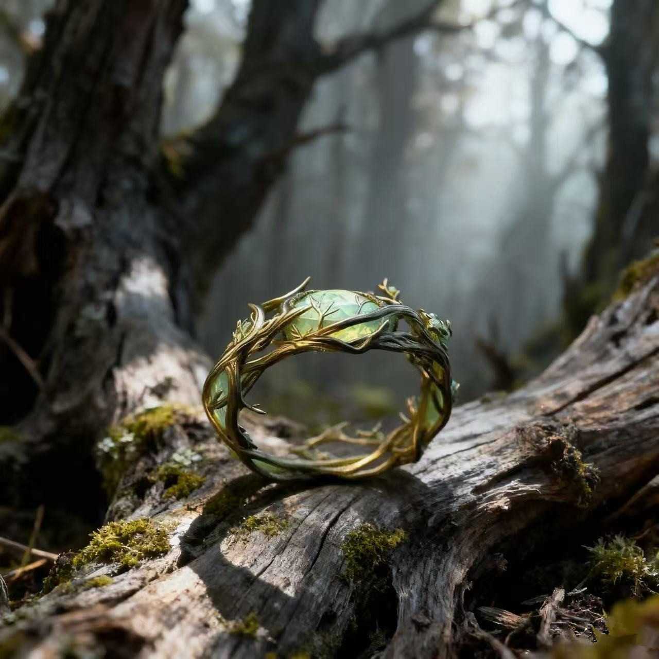 Vintage Personalized Oval Jade Inlaid Malachite Branch & Vine Design Ring For Women - Image 6