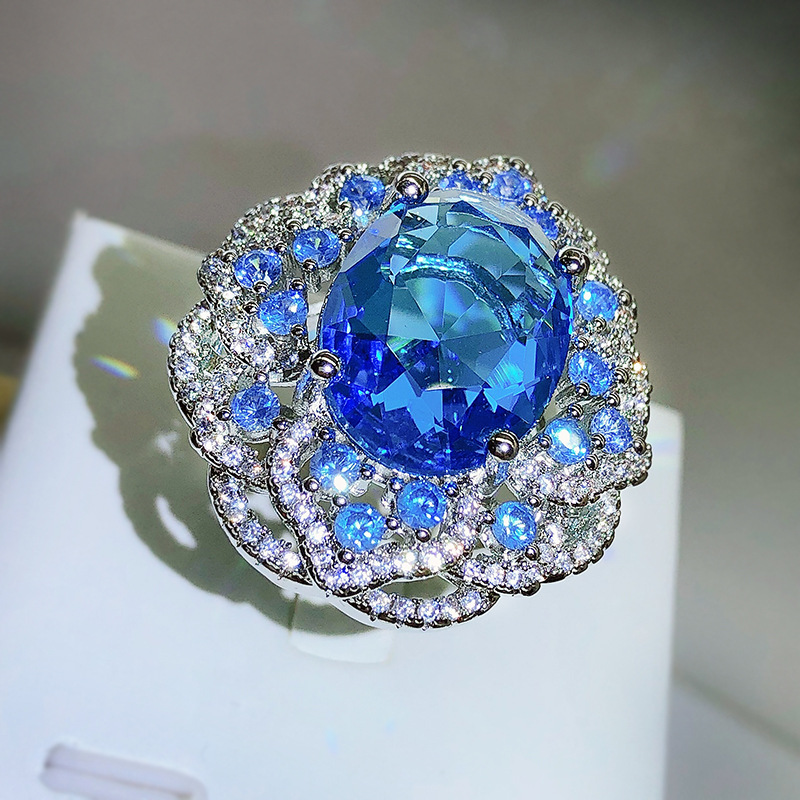 Sea Blue Topaz Colored Treasure Open Ring For Women - Image 4
