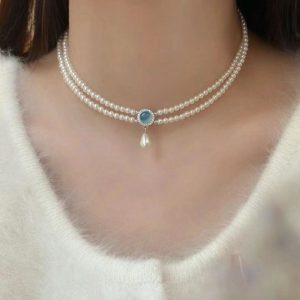 Aquamarine Pearl Necklace For Women Special-interest Design