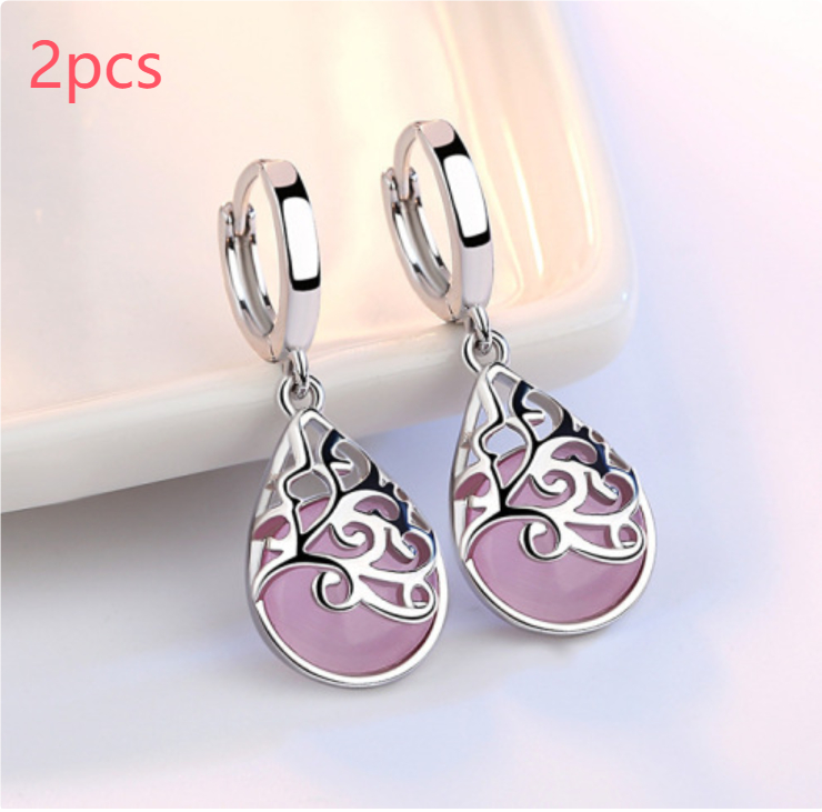 925 Silver-Plated Fashion Trend Moonlight Opal Totem Ear Jewelry Earrings Earrings Women's Wishing Pool Personality Earrings - Image 4