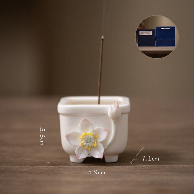 Creative Ceramic Lotus Line Incense Holder Handmade - Image 2