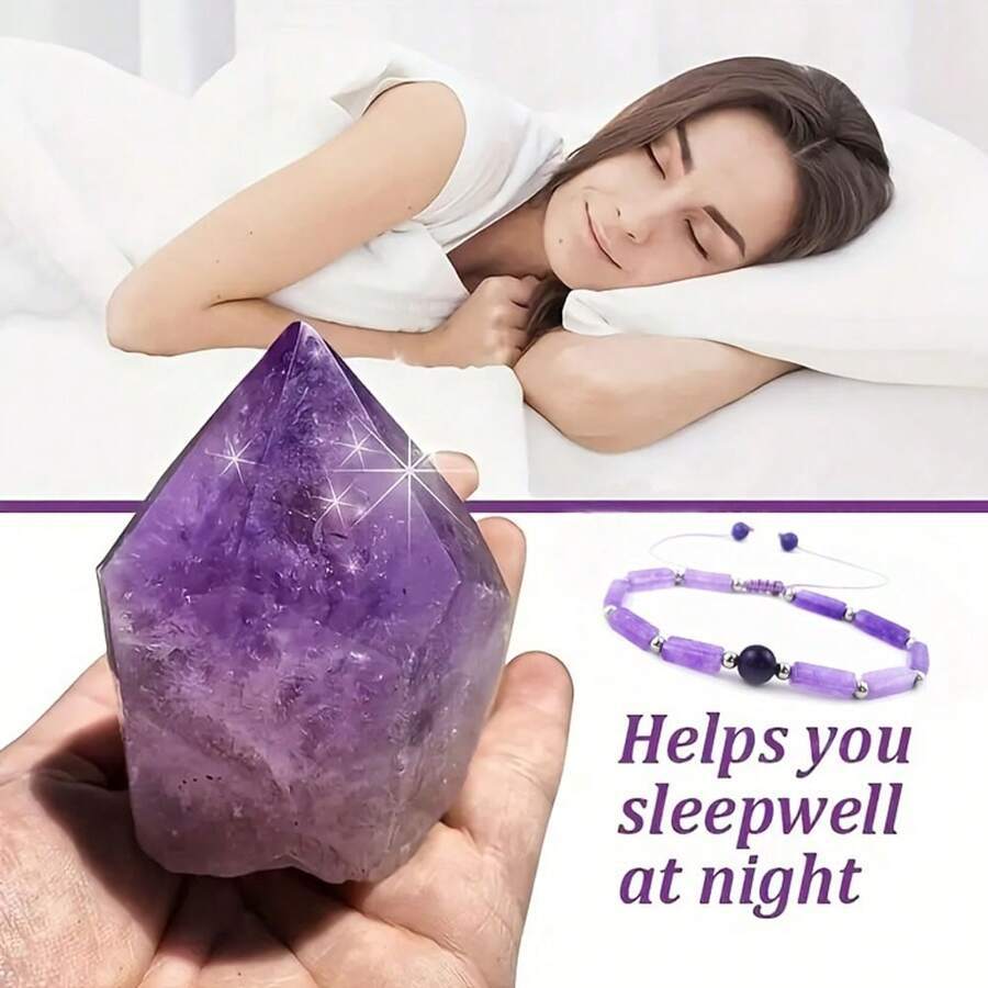 Natural Amethyst Rectangular Women's Braided Anklet - Image 2
