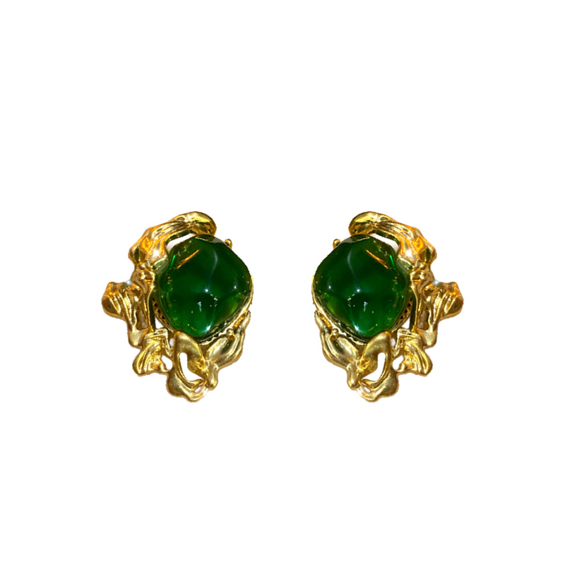 Silver Needle Vintage Emerald Earrings Niche Retro - Image 3